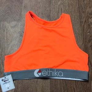 Ethika women’s high neck sports bra neon orange